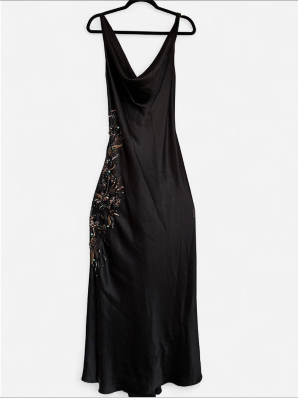 Black Embellished Cowl Neck Evening Dress